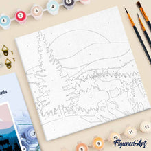 Carica l'immagine nel visualizzatore di Gallery, Mini Kit da Dipingere con i Numeri 20x20cm con cornice Maestoso cervo e paesaggio