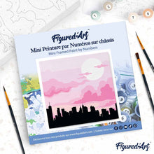 Carica l'immagine nel visualizzatore di Gallery, Mini Kit da Dipingere con i Numeri 20x20cm con cornice New York sotto un cielo rosa