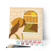 Carica l'immagine nel visualizzatore di Gallery, Mini Kit da Dipingere con i Numeri 20x20cm con cornice Ragazza con foulard