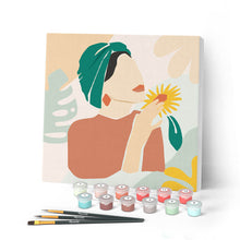 Carica l'immagine nel visualizzatore di Gallery, Mini Kit da Dipingere con i Numeri 20x20cm con cornice Donna con turbante verde