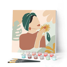 Carica l'immagine nel visualizzatore di Gallery, Mini Kit da Dipingere con i Numeri 20x20cm con cornice Donna con turbante verde
