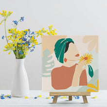 Carica l'immagine nel visualizzatore di Gallery, Mini Kit da Dipingere con i Numeri 20x20cm con cornice Donna con turbante verde