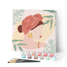 Carica l'immagine nel visualizzatore di Gallery, Mini Kit da Dipingere con i Numeri 20x20cm con cornice Donna con turbante rosso