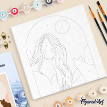 Carica l'immagine nel visualizzatore di Gallery, Mini Kit da Dipingere con i Numeri 20x20cm con cornice Donna e il suo gatto