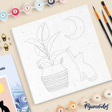 Carica l'immagine nel visualizzatore di Gallery, Mini Kit da Dipingere con i Numeri 20x20cm con cornice Micietto sotto la luna