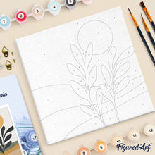 Carica l'immagine nel visualizzatore di Gallery, Mini Kit da Dipingere con i Numeri 20x20cm con cornice Paesaggio e pianta
