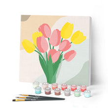 Carica l'immagine nel visualizzatore di Gallery, Mini Kit da Dipingere con i Numeri 20x20cm con cornice Bouquet di tulipani