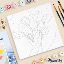 Carica l'immagine nel visualizzatore di Gallery, Mini Kit da Dipingere con i Numeri 20x20cm con cornice Bouquet di tulipani