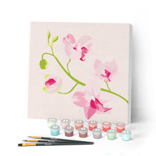 Carica l'immagine nel visualizzatore di Gallery, Mini Kit da Dipingere con i Numeri 20x20cm con cornice Ramo di Orchidea 1
