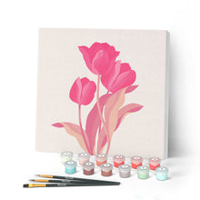 Carica l'immagine nel visualizzatore di Gallery, Mini Kit da Dipingere con i Numeri 20x20cm con cornice 3 tulipani rosa