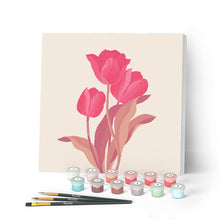 Carica l'immagine nel visualizzatore di Gallery, Mini Kit da Dipingere con i Numeri 20x20cm con cornice 3 tulipani rosa
