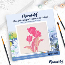 Carica l'immagine nel visualizzatore di Gallery, Mini Kit da Dipingere con i Numeri 20x20cm con cornice 3 tulipani rosa
