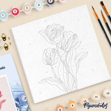 Carica l'immagine nel visualizzatore di Gallery, Mini Kit da Dipingere con i Numeri 20x20cm con cornice 3 tulipani rosa