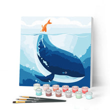 Carica l'immagine nel visualizzatore di Gallery, Mini Kit da Dipingere con i Numeri 20x20cm con cornice Balena Blu