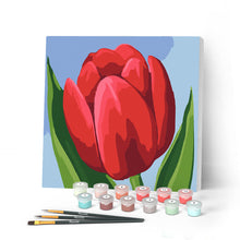 Carica l'immagine nel visualizzatore di Gallery, Mini Kit da Dipingere con i Numeri 20x20cm con cornice Tulipano rosso