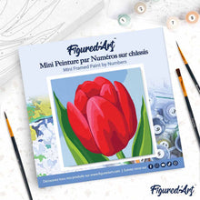 Carica l'immagine nel visualizzatore di Gallery, Mini Kit da Dipingere con i Numeri 20x20cm con cornice Tulipano rosso