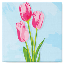 Carica l'immagine nel visualizzatore di Gallery, Mini Kit da Dipingere con i Numeri 20x20cm con cornice Tulipani e cielo azzurro