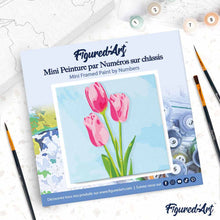 Carica l'immagine nel visualizzatore di Gallery, Mini Kit da Dipingere con i Numeri 20x20cm con cornice Tulipani e cielo azzurro