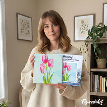 Carica l'immagine nel visualizzatore di Gallery, Mini Kit da Dipingere con i Numeri 20x20cm con cornice Tulipani e cielo azzurro