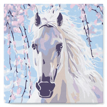 Carica l'immagine nel visualizzatore di Gallery, Mini Kit da Dipingere con i Numeri 20x20cm con cornice Cavallo bianco e fiori rosa