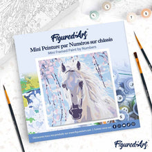 Carica l'immagine nel visualizzatore di Gallery, Mini Kit da Dipingere con i Numeri 20x20cm con cornice Cavallo bianco e fiori rosa