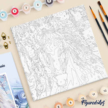 Carica l'immagine nel visualizzatore di Gallery, Mini Kit da Dipingere con i Numeri 20x20cm con cornice Cavallo bianco e fiori rosa