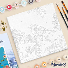 Carica l'immagine nel visualizzatore di Gallery, Mini Kit da Dipingere con i Numeri 20x20cm con cornice Sul ramo fiorito