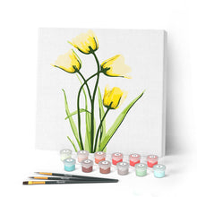 Carica l'immagine nel visualizzatore di Gallery, Mini Kit da Dipingere con i Numeri 20x20cm con cornice Bei fiori gialli