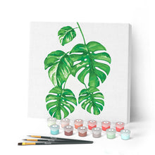 Carica l'immagine nel visualizzatore di Gallery, Mini Kit da Dipingere con i Numeri 20x20cm con cornice Le foglie di Monstera
