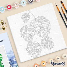 Carica l'immagine nel visualizzatore di Gallery, Mini Kit da Dipingere con i Numeri 20x20cm con cornice Le foglie di Monstera