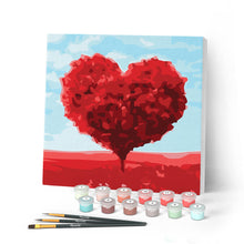 Carica l'immagine nel visualizzatore di Gallery, Mini Kit da Dipingere con i Numeri 20x20cm con cornice Heart Red Tree