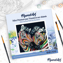 Carica l'immagine nel visualizzatore di Gallery, Mini Kit da Dipingere con i Numeri 20x20cm con cornice Coppia di zebre colorate
