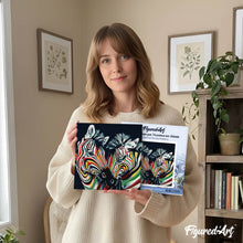 Carica l'immagine nel visualizzatore di Gallery, Mini Kit da Dipingere con i Numeri 20x20cm con cornice Coppia di zebre colorate