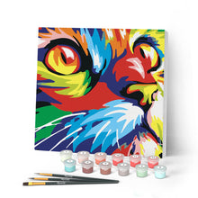 Carica l'immagine nel visualizzatore di Gallery, Mini Kit da Dipingere con i Numeri 20x20cm con cornice Felino Pop Art