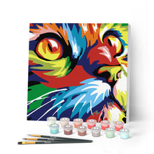 Carica l'immagine nel visualizzatore di Gallery, Mini Kit da Dipingere con i Numeri 20x20cm con cornice Felino Pop Art