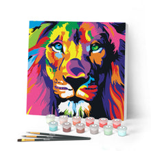 Carica l'immagine nel visualizzatore di Gallery, Mini Kit da Dipingere con i Numeri 20x20cm con cornice Leone Pop Art