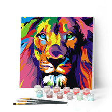 Carica l'immagine nel visualizzatore di Gallery, Mini Kit da Dipingere con i Numeri 20x20cm con cornice Leone Pop Art
