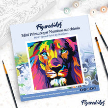 Carica l'immagine nel visualizzatore di Gallery, Mini Kit da Dipingere con i Numeri 20x20cm con cornice Leone Pop Art