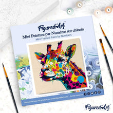 Carica l'immagine nel visualizzatore di Gallery, Mini Kit da Dipingere con i Numeri 20x20cm con cornice Giraffa Pop Art Astratta