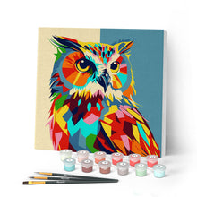 Carica l'immagine nel visualizzatore di Gallery, Mini Kit da Dipingere con i Numeri con cornice Gufo Pop Art Astratto