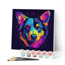 Carica l'immagine nel visualizzatore di Gallery, Mini Kit da Dipingere con i Numeri con cornice Cane Fluo Pop Art Astratto