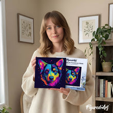 Carica l'immagine nel visualizzatore di Gallery, Mini Kit da Dipingere con i Numeri 20x20cm con cornice Cane Fluo Pop Art Astratto