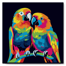 Carica l'immagine nel visualizzatore di Gallery, Mini Kit da Dipingere con i Numeri 20x20cm con cornice Pappagalli Pop Art Astratti