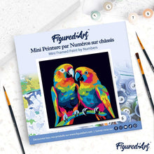 Carica l'immagine nel visualizzatore di Gallery, Mini Kit da Dipingere con i Numeri 20x20cm con cornice Pappagalli Pop Art Astratti