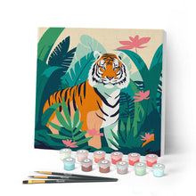 Carica l'immagine nel visualizzatore di Gallery, Mini Kit da Dipingere con i Numeri con cornice Tigre del Bengala Tropicale