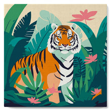 Carica l'immagine nel visualizzatore di Gallery, Mini Kit da Dipingere con i Numeri 20x20cm con cornice Tigre del Bengala Tropicale
