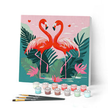 Carica l'immagine nel visualizzatore di Gallery, Mini Kit da Dipingere con i Numeri con cornice Fenicotteri Tropicali