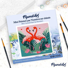 Carica l'immagine nel visualizzatore di Gallery, Mini Kit da Dipingere con i Numeri 20x20cm con cornice Fenicotteri Tropicali
