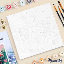 Carica l'immagine nel visualizzatore di Gallery, Mini Kit da Dipingere con i Numeri 20x20cm con cornice Fenicotteri Tropicali