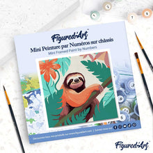 Carica l'immagine nel visualizzatore di Gallery, Mini Kit da Dipingere con i Numeri 20x20cm con cornice Bradipo Tropicale